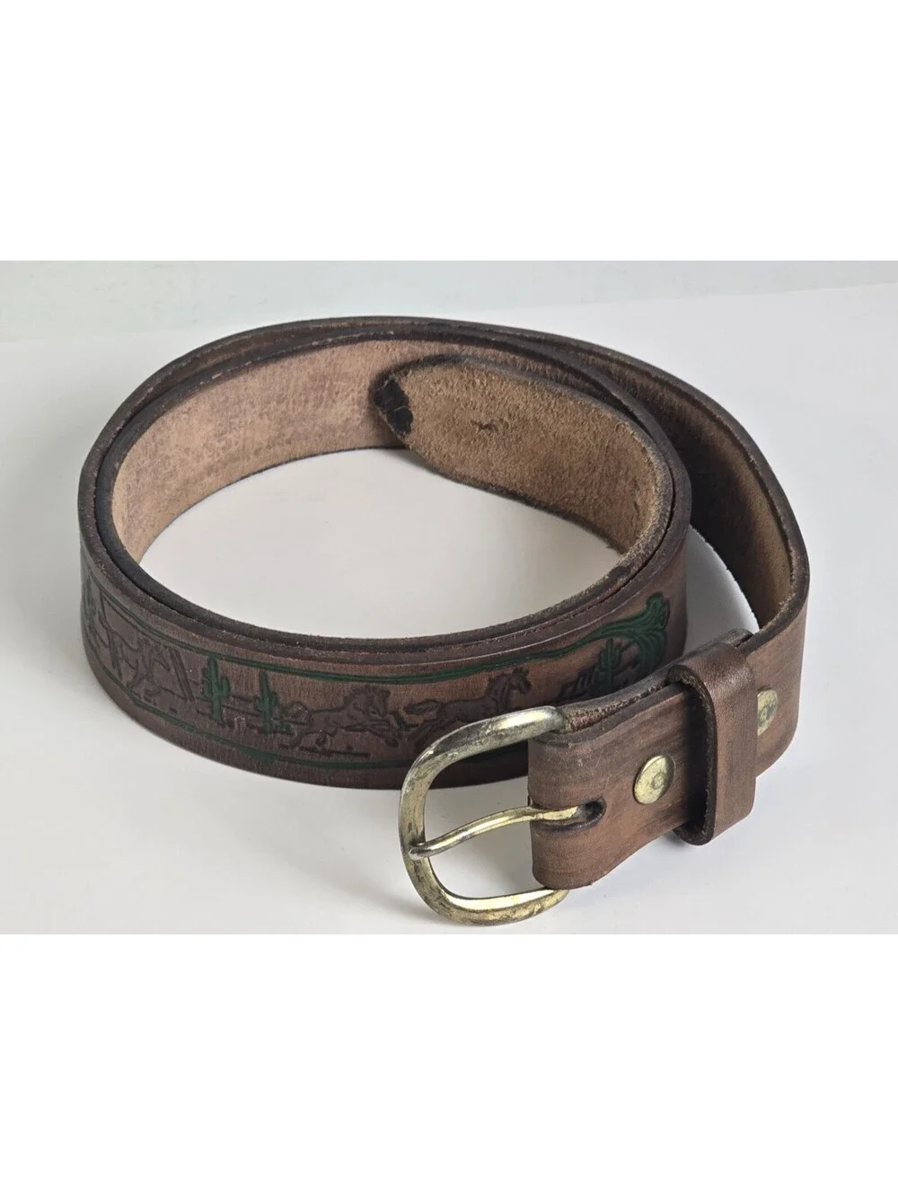 Vintage Tooled Leather Western Belt Size 38